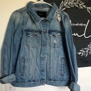 Plus Size Distressed Jean Jacket